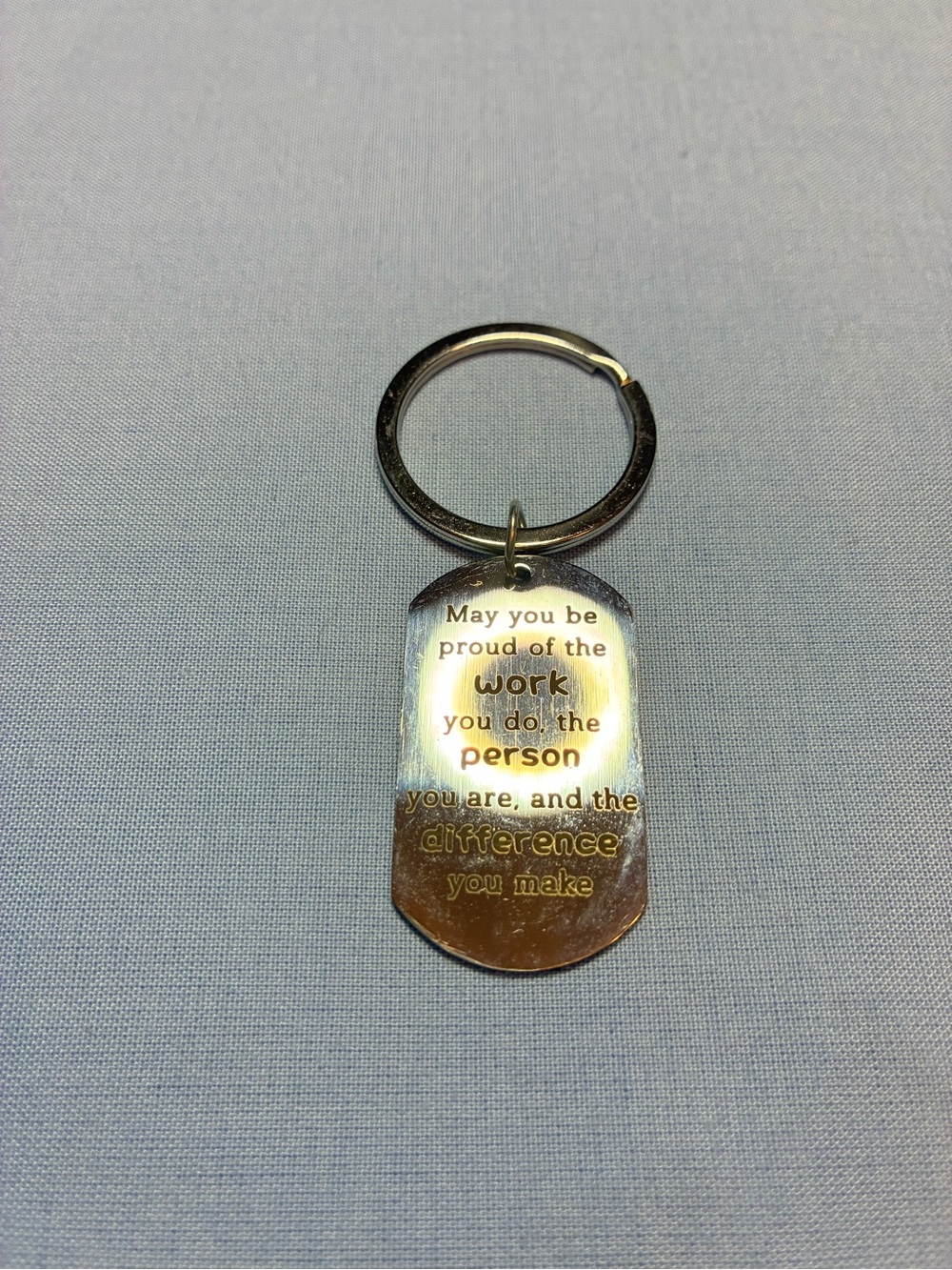 Inspirational Silver Metal Keychain with Engraved Quote